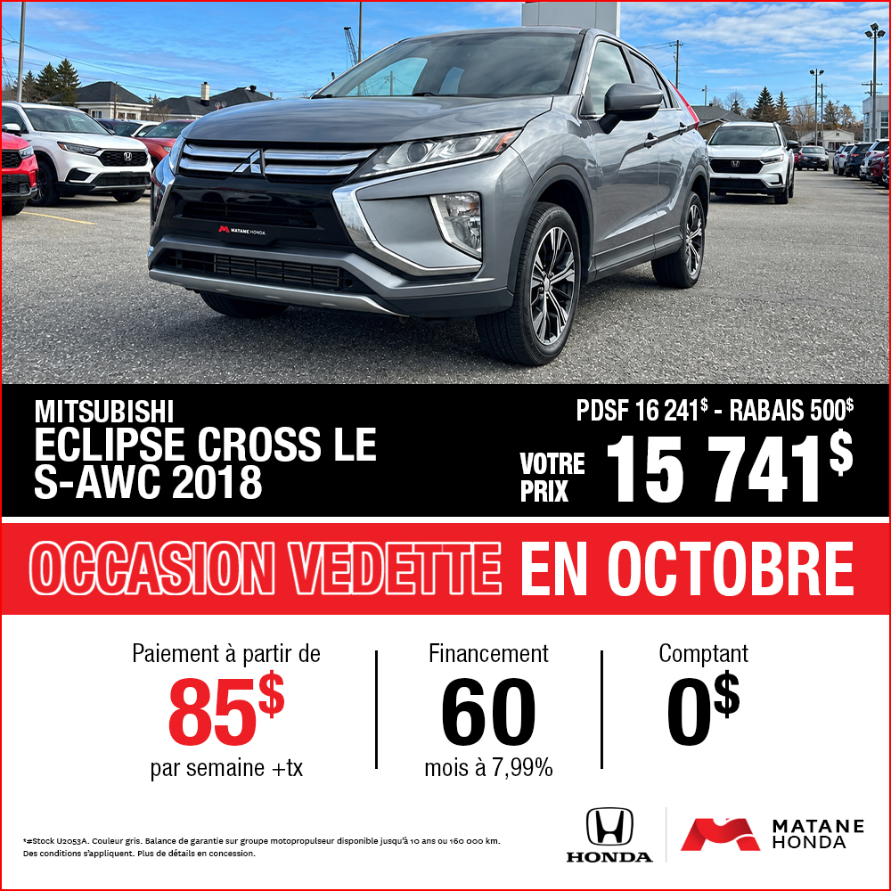 Matane honda promo octobre OCCASION MITSUBISHI ECLIPSE CROSS 2018 FR